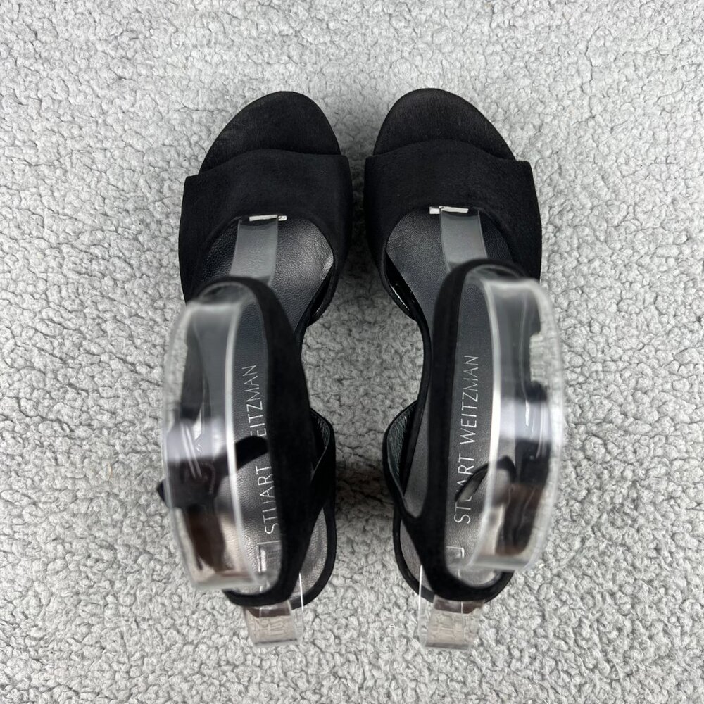 Stuart Weitzman Real Deal Sandal Heels Womens 5 Shoes Black Suede Platform Strap - Picture 6 of 12